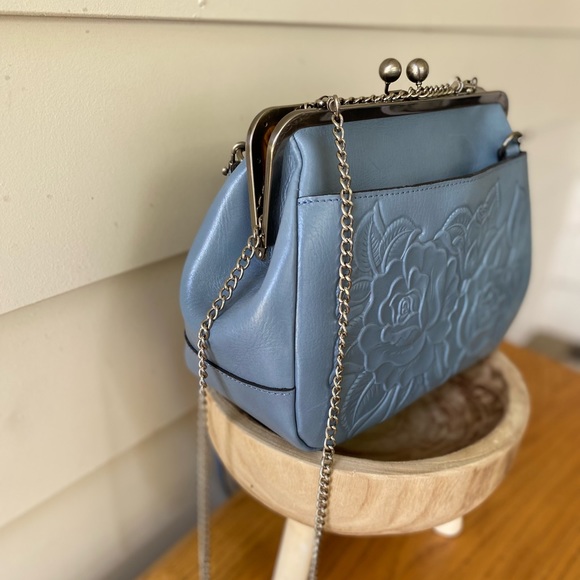 Authentic Patricia Nash Canisi Rose Tooled Leather Framed Satchel Crossbody Bag - Picture 13 of 15